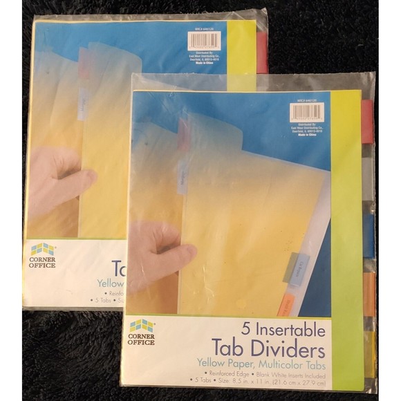 Corner Office 10 white insertable multicolored 5 Tab yellow DIVIDERs 8.5 X 11" - Picture 1 of 3